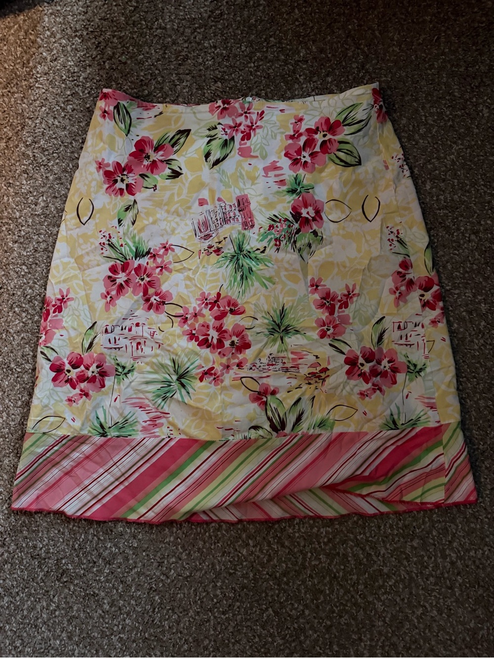 Heart Soul Yellow Floral A-Line Skirt with Pink Trim
